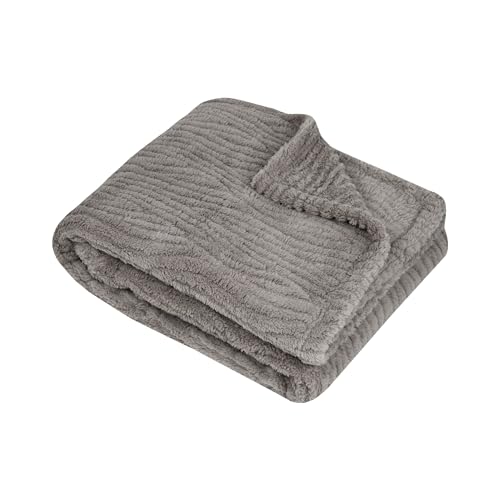 Stof Decke, Größe 130 x 160 cm, 100% Polyester, Farbe: Natur, Modell Columbia, weich, warm, flauschig, strukturiert, einfarbig von Stof
