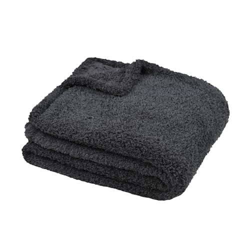 STOF - Kuscheldecke – Größe 180 x 220 cm – 100% Polyester – Farbe Anthrazit – Modell Montreal – Decke – weich warm flauschig, einfarbig von Stof