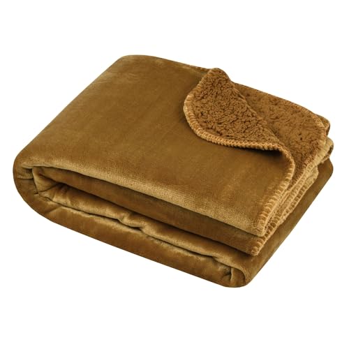 STOF - Kuscheldecke – Größe 180 x 220 cm – 100% Polyester – Farbe Camel – Modell Michigan – Decke – weich, warm, bequem, einfarbig von Stof