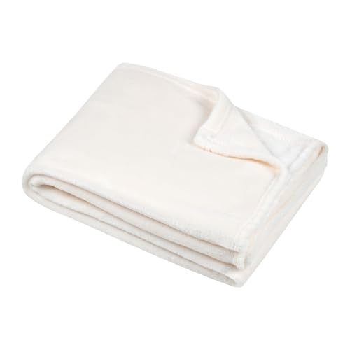 STOF Decke, Größe 180 x 220 cm, 100% Polyester, Farbe: Ecru, Modell Stanford, weich, warm, bequem, Fleece, einfarbig von Stof