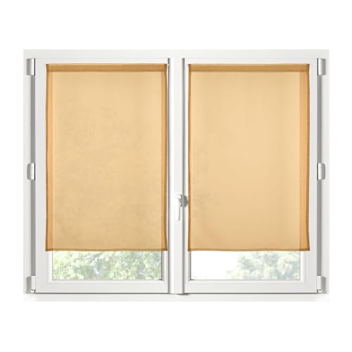 STOF Scheibengardine, Größe 60 x 120 cm, 100% Polyester, Farbe Senf, Modell Monna, Sichtschutz, transparent und einfarbig, 2 Stück von Stof