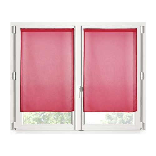 STOF Scheibengardine, Größe 60 x 120 cm, 100% Polyester, Farbe: Rot, Modell Monna, Sichtschutz, transparent von STOF