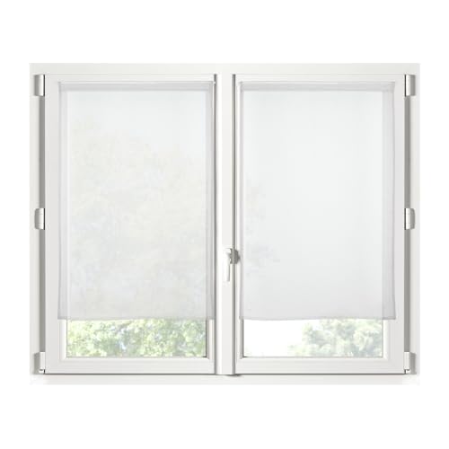 STOF Scheibengardine, Größe 60 x 120 cm, 100% Polyester, Farbe: Weiß, Modell Monna, Sichtschutz, transparent, einfarbig, 2 Stück von STOF