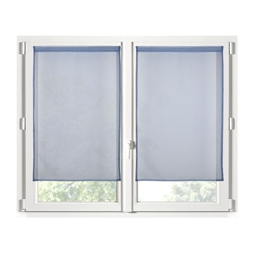 STOF Scheibengardine, Größe 70 x 200 cm, 100% Polyester, Farbe Denim, Modell Monna, Sichtschutz, transparent und einfarbig, 2 Stück von Stof