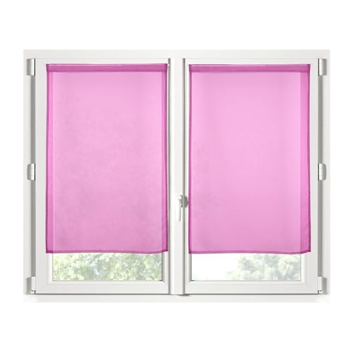 STOF Scheibengardine, Größe 70 x 200 cm, 100% Polyester, Farbe: Fuchsia, Modell Monna, Sichtschutz, transparent und einfarbig, 2 Stück von Stof