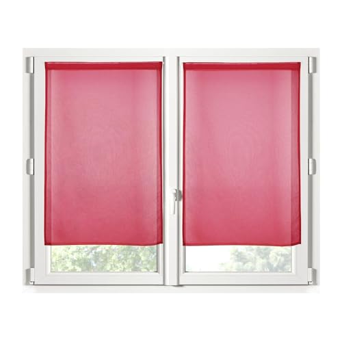 STOF Scheibengardine, Größe 70 x 200 cm, 100% Polyester, Rot, Modell Monna, Sichtschutz, transparent und einfarbig, 2 Stück von STOF