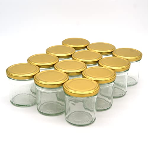 Stoff-Kollektion 12x 165ml Einmachgläser mit Deckel Vorteilspack | Sturzglas Marmeladenglas (Gold) von Stoff-Kollektion