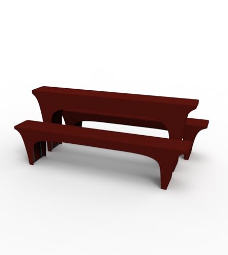 Stoff-Kollektion - Hussen Bierzeltgarnitur Set 3er aus Polyester - Stretch Bierbank- & Biertischhussen - Festzeltgarnitur aus 1x Biertischbezug 220x50x70cm & 2X Bierbankbezug 220x25x45cm - Bordeaux von Stoff-Kollektion