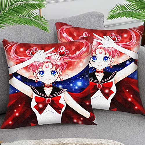 2er Set Kissenbezüge 45x45cm(18x18 inch) Anime-Mädchen Sailor Moon sty48 Kissenbezüge Baumwolle und Leinen Kissenhülle Sofa Dekokissen Sofakissen Cafe Garten Outdoor Haus Dekoration von STOJAN
