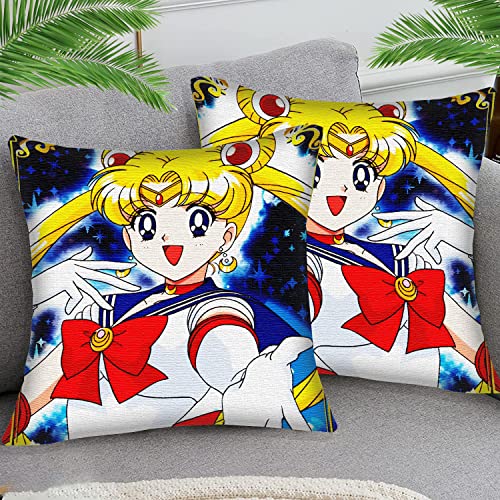 2er Set Kissenbezüge Baumwolle und Leinen Dekokissen Kissenbezug Anime-Mädchen Sailor Moon sty61Sofakissen Dekorativ Couchkissen Kissenhülle für Wohnzimmer Schlafzimmer 45x45 cm von STOJAN