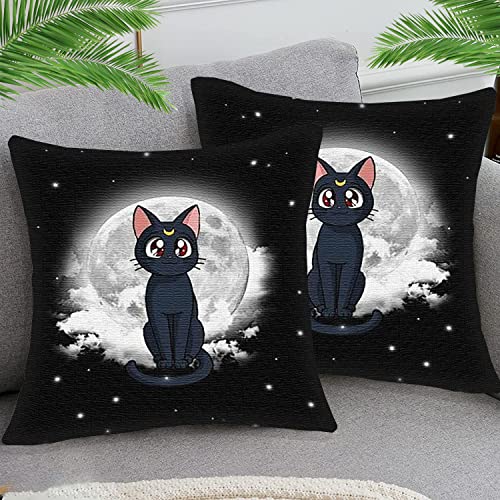 2er Set Kissenbezüge Baumwolle und Leinen Dekokissen Kissenbezug Anime-Mädchen Sailor Moon sty96Sofakissen Dekorativ Couchkissen Kissenhülle für Wohnzimmer Schlafzimmer 45x45 cm von STOJAN