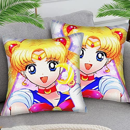 Kissenbezüge 45x45cm Kissenbezug Deko Kissenhülle Kissenbezug Anime-Mädchen Sailor Moon sty34 2er Stück Baumwolle und Leinen Kissenhüllen Passend Für Wohnzimmer Garten Kissen Dekor von STOJAN
