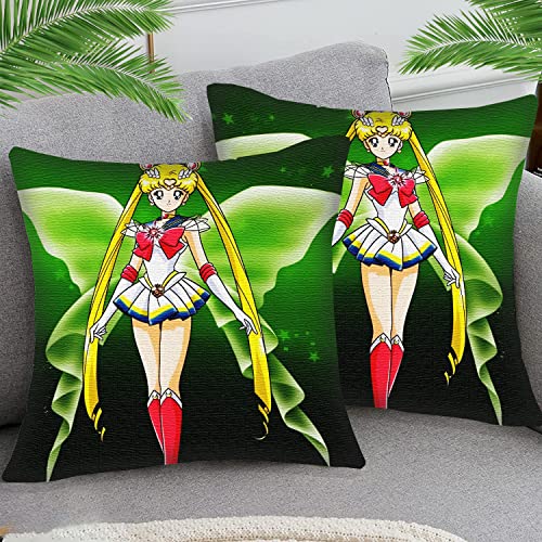 Kissenbezüge 45x45cm Kissenbezug Deko Kissenhülle Kissenbezug Anime-Mädchen Sailor Moon sty64 2er Stück Baumwolle und Leinen Kissenhüllen Passend Für Wohnzimmer Garten Kissen Dekor von STOJAN