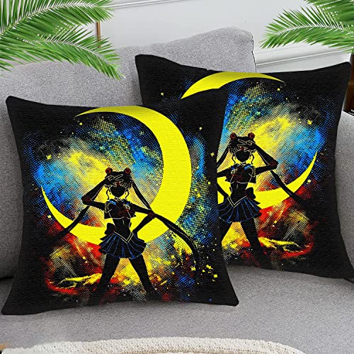 Kissenbezüge 45x45cm Kissenbezug Deko Kissenhülle Kissenbezug Anime-Mädchen Sailor Moon sty69 2er Stück Baumwolle und Leinen Kissenhüllen Passend Für Wohnzimmer Garten Kissen Dekor von STOJAN