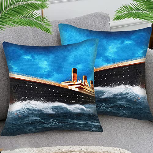 Kissenbezüge 45x45cm Kissenbezug Deko Kissenhülle Kissenbezug Romantisches Schiff Titanic sty14 2er Stück Baumwolle und Leinen Kissenhüllen Passend Für Wohnzimmer Garten Kissen Dekor von STOJAN