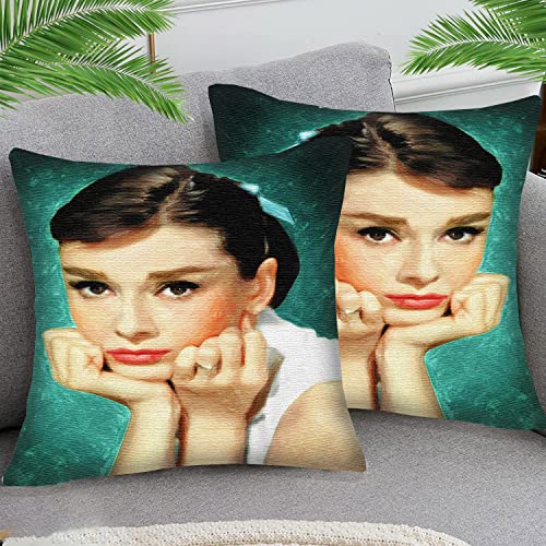 STOJAN 2er Set 45x45 cm weiches Leinen Kissenbezüge Kissenhüllen Dekorative Dekokissen Weicher Zierkissenbezug für Wohnzimmer Sofa Schlafzimmer Audrey Hepburn von STOJAN