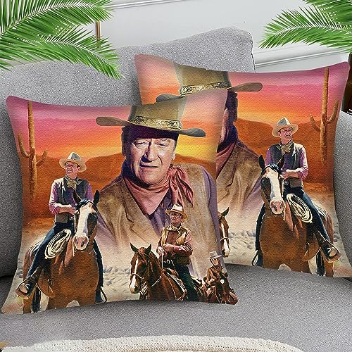 STOJAN 2er Set Kissenbezüge 45x45cm(18x18 inch) John Wayne sty38 Kissenbezüge Baumwolle und Leinen Kissenhülle Sofa Dekokissen Sofakissen Cafe Garten Outdoor Haus Dekoration von STOJAN