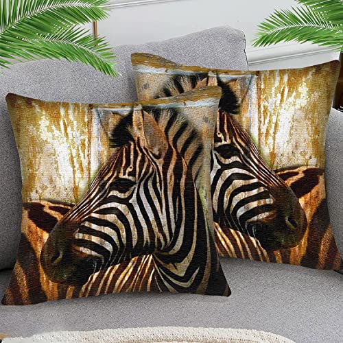 STOJAN 2er Set Kissenbezüge 45x45cm(18x18 inch) Retro Zebra Kissenbezüge Samt kurzer Plüsch Kissenhülle Sofa Dekokissen Sofakissen Cafe Garten Outdoor Haus Dekoration von STOJAN