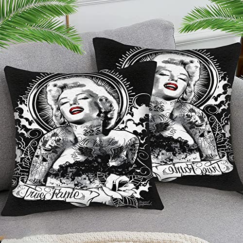 STOJAN 2er Set Kissenbezüge Baumwolle und Leinen Dekokissen Kissenbezug Filmmädchen Marilyn Monroe sty1Sofakissen Dekorativ Couchkissen Kissenhülle für Wohnzimmer Schlafzimmer 45x45 cm von STOJAN