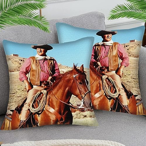 STOJAN 2er Set Kissenbezüge Baumwolle und Leinen Dekokissen Kissenbezug John Wayne sty16Sofakissen Dekorativ Couchkissen Kissenhülle für Wohnzimmer Schlafzimmer 45x45 cm von STOJAN