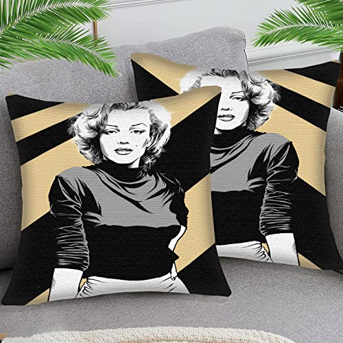 STOJAN 2er Set Kissenbezug Baumwolle und Leinen Stern Mädchen Marilyn Monroe sty40 Zierkissenbezug Dekokissen Kissenhülle Zierkissen Dekorative Sofakissen Deko für Sofa Wohnzimmer 45x45 cm von STOJAN