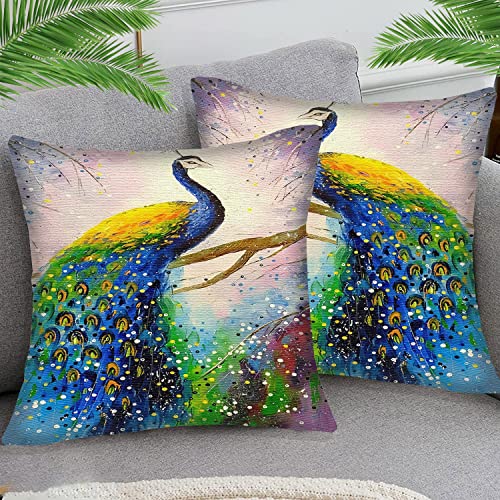 STOJAN 2er Set Kissenbezug Samt kurzer Plüsch tierportrait Vogel pfau Zierkissenbezug Dekokissen Kissenhülle Zierkissen Dekorative Sofakissen Deko für Sofa Wohnzimmer 45x45 cm von STOJAN