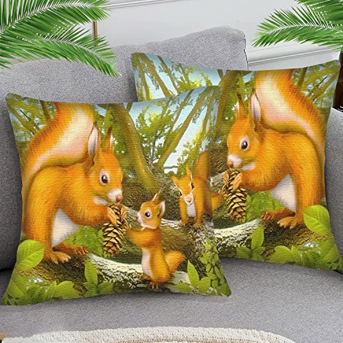 STOJAN 2er Set Kissenbezug weiches Leinen süßes Eichhörnchen lustig Zierkissenbezug Dekokissen Kissenhülle Zierkissen Dekorative Sofakissen Deko für Sofa Wohnzimmer 45x45 cm von STOJAN