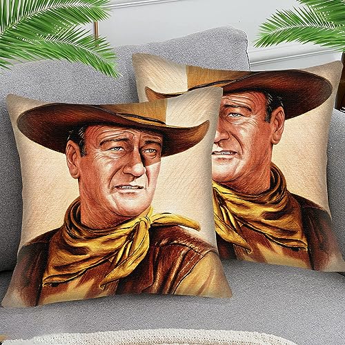 STOJAN Kissenbezüge 45x45cm Kissenbezug Deko Kissenhülle Kissenbezug John Wayne sty14 2er Stück Baumwolle und Leinen Kissenhüllen Passend Für Wohnzimmer Garten Kissen Dekor von STOJAN