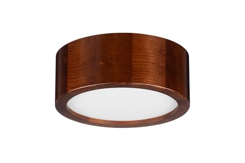 STOLARNIA PIKA Deckenlampe - Runde Holz Klein Deckenleuchte Nussbaum 1xE27 (∅20 cm) - Modern Dunkelbraun Lampe für Schlafzimmer, Wohnzimmer, Flur, Küche - Stilvolle Kiefernholz LEJA von STOLARNIA PIKA