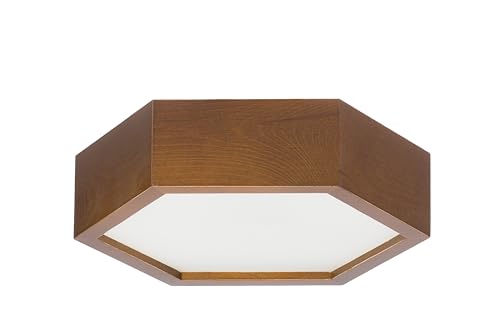 STOLARNIA PIKA Deckenleuchte - Holz Sechseck Deckenlampe Rustikal 1xE27 (∅27 cm) - Modern Braun Lampe für Schlafzimmer, Wohnzimmer, Flur, Küche - Stilvolle Kiefernholz LEJA von STOLARNIA PIKA