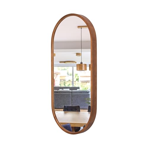 STOLARNIA PIKA Oval Spiegel mit Holz Rustikal (80x48 cm) - Wandspiegel mit Holzrahmen - Ovaler Bad Spiegel für Badezimmer, Flur, Wohnzimmer, Schlafzimmer - Stilvoller Kiefernholz Badespiegel LEJA von STOLARNIA PIKA