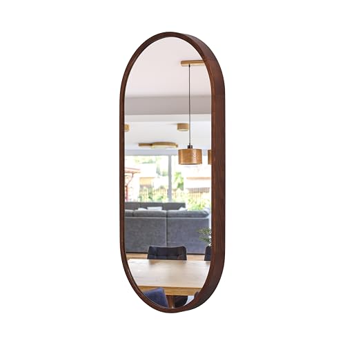 STOLARNIA PIKA Wandspiegel mit Holzrahmen (80x48 cm) - Oval Spiegel mit Holz Nussbaum - Ovaler Bad Spiegel für Badezimmer, Flur, Wohnzimmer, Schlafzimmer - Stilvoller Kiefernholz Badespiegel LEJA von STOLARNIA PIKA