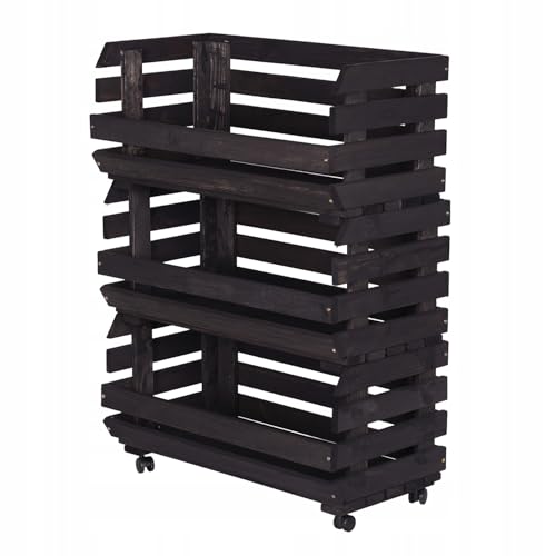 STOLMAK Obstkiste Holz auf Rollen 57 x 79 x 30 cm Kartoffel Obst Gemüse Aufbewahrung Regal mit Körben Stapelkisten Holzkiste Groß Aufbewahren Gemüsekiste 3 Etagen Farbe Schwarz STOLMAK Obstkiste Holz auf Rollen 57 x 79 x 30 cm Kartoffel Obst Gemüse Aufbewahrung Regal mit Körben Stapelkisten Holzkiste Groß Aufbewahren Gemüsekiste 3 Etagen Farbe Schwarz von STOLMAK