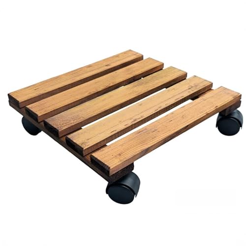 STOLMAK Pflanzenroller Eckig 30x30x8 cm Braun Blumentopf Untersetzer mit Rollen Outdoor Kiefernholz Wetterfest Rollbrett Pflanzen Transport Blumenuntersetzer Blumenroller Massivholz von STOLMAK