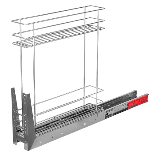 STOLMET Schrankauszug Mini Schrankkorb mit Vollauszug Ausziehbare Küchenschublade mit Soft Close System Korbauszug Küchenschrank Schrank mit Außenbreite 15cm 2 Ablagen 480x545x100mm Chrom Glänzend von STOLMET