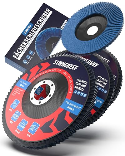 Fächerscheiben 4er-Set [125mm] Winkelschleifer Fächerscheibe, Schleifscheiben - Schruppscheiben, Fächerschleifscheibe, Glasgewebe Trägerteller, präzises Schleifen und Entgraten mit Lamellenscheiben von STONE REEF