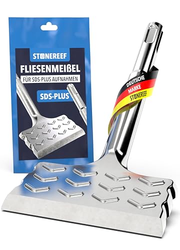 STONE REEF Fliesenmeißel SDS-Plus [165x75mm] 28° abgewinkelt Breitmeißel für Bohrhammer, Fliesenmeissel zur Fliesen Entfernung & Fliesenkleber, Stemmarbeiten, breiter Meißel, Flachmeißel Werkzeug von STONE REEF