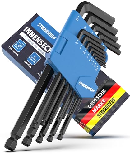 Innensechskantschlüssel Set 13tlg. [inkl. Kugelkopf] - 1,27-10mm, Sechskantschlüssel Handwerkzeug Set für Handwerker, Winkelschlüsselsatz von STONE REEF