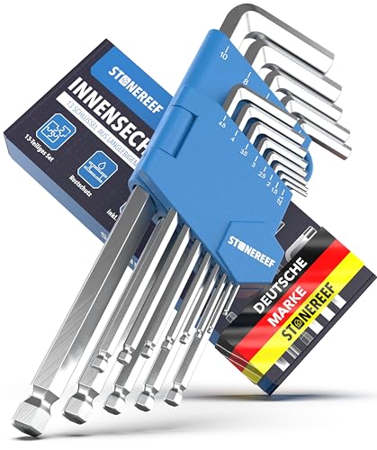 Innensechskantschlüssel Set 13tlg. [inkl. Kugelkopf] - Chrom 1,27-10mm, Sechskantschlüssel Handwerkzeug Set für Handwerker, Winkelschlüsselsatz von STONE REEF