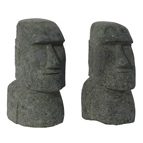 STONE art & more 2er Set Moai, Osterinsel-Kopf, grüner Lavastein, Basanit, Steinmetzarbeit, frostfest (20 cm) von STONE art & more