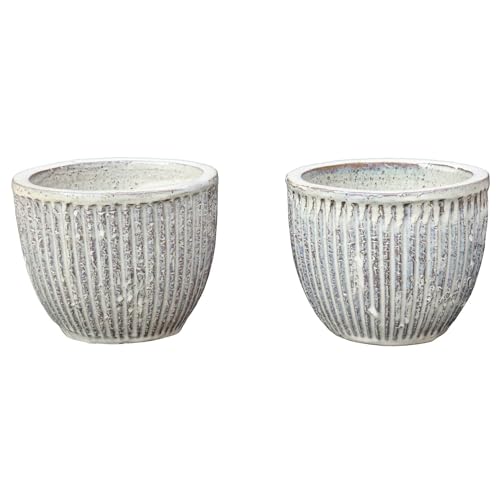 STONE art & more 2er Set Pflanztopf Pflanzgefäß Blumentopf Linea Ø 19cm Sandfarben glasiert frostfest traditionelle Handarbeit aus Vietnam von STONE art & more