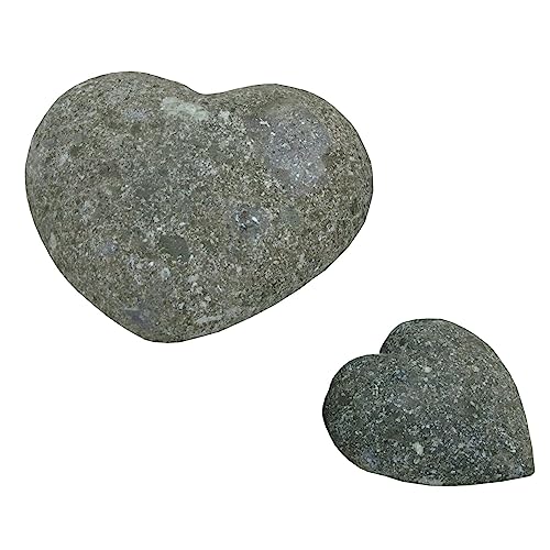 STONE art & more 2er Set Stein-Herz, Ø 10 und 15 cm, Steinmetzarbeit aus grünem Lavastein (Basanit), Naturstein, Garten-Deko, Grabschmuck, frostfest von STONE art & more