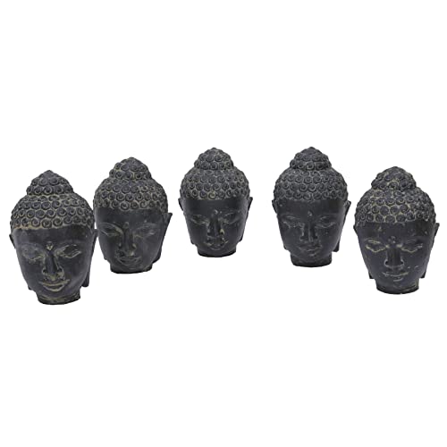 STONE art & more 5er Set Kleiner Buddha Kopf 10cm Steinfigur Deko Figur Garten schwarz antik frostfest von STONE art & more