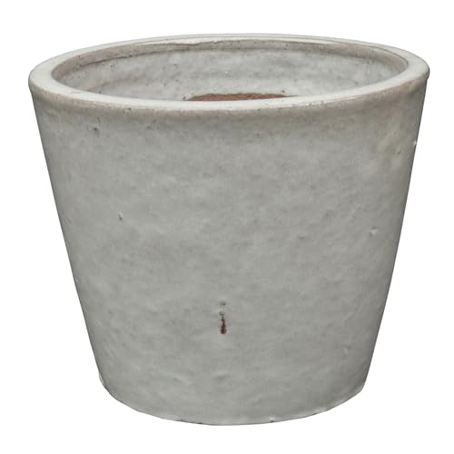 STONE art & more B-Ware! Pflanzgefäß Blumentopf Pflanzkübel Jasmine Ø 30 H 25 cm grauweiß glasiert frostfest, traditionelle Handarbeit aus Vietnam von STONE art & more