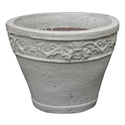 STONE art & more B-Ware! Pflanztopf Blumentopf Pflanzkübel Lunel Ø 34 H 26 cm grauweiß glasiert frostfest, tratitionelle Handarbeit aus Vietnam von STONE art & more