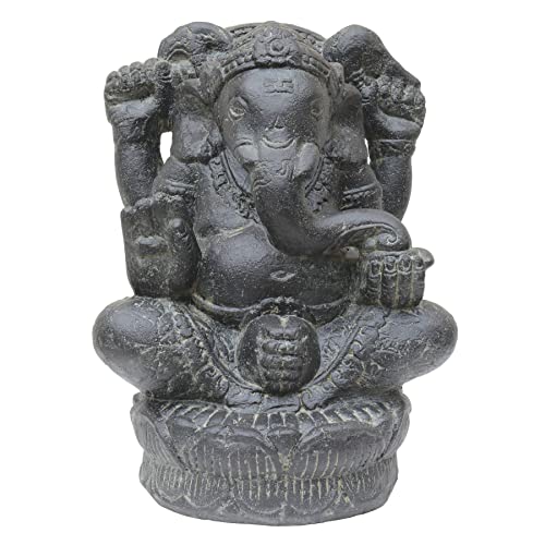 STONE art & more Ganesha Figur Statue sitzend 40cm schwarz antik Steinfigur Steinguss Garten Deko frostfest von STONE art & more