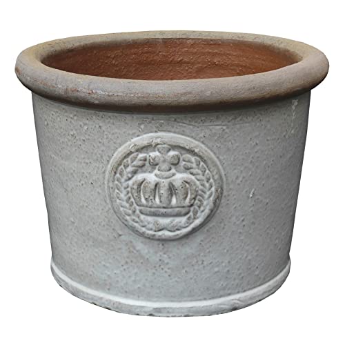 STONE art & more Pflanzgefäß Blumentopf Pflanzkübel Arles Ø 44 H 34cm grauweiß glasiert frostfest traditionelle Handarbeit aus Vietnam von STONE art & more
