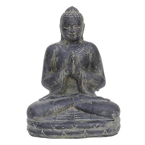 STONE art & more Sitzende Buddha Figur Begrüßung 20cm Steinfigur Steinguss schwarz antik Garten Deko frostfest von STONE art & more
