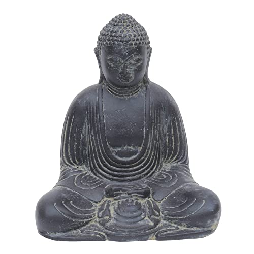 STONE art & more Sitzende Buddha Figur Japan, 21cm, Steinfigur, Steinguss, schwarz antik, Garten Deko, frostfest von STONE art & more