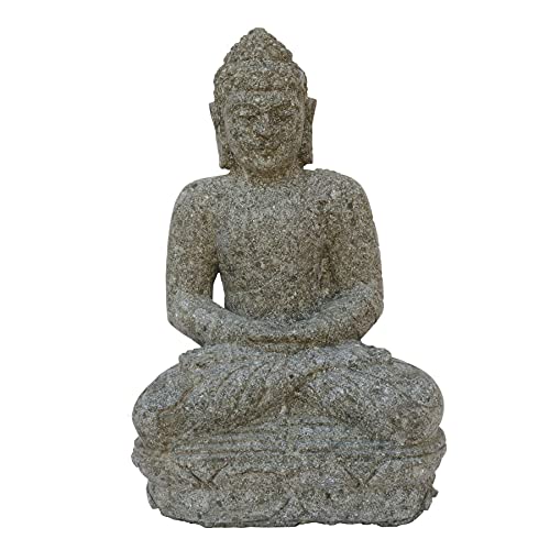 STONE art & more Sitzende Buddha-Figur Meditation, 45 cm, Steinfigur, Steinmetzarbeit aus Basanit, frostfest von STONE art & more
